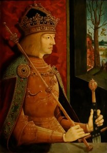 Emperador Maximiliano I con corona, cetro y espada de Bernhard Strigel