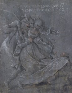 Pareja de amantes con el Diablo y Cupido