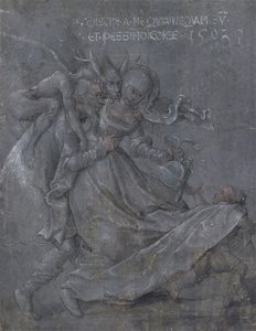 Pareja de amantes con el Diablo y Cupido