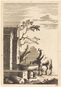 Caballo y jinete en una fuente