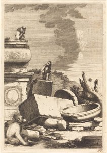 Ruinas con monos y un búho