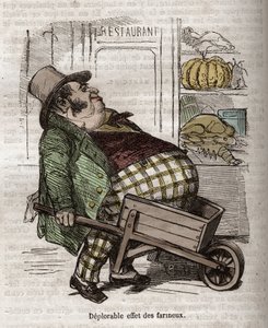 Obeite - Des Gourmands - deplorable efecto de los farináceos - grabado en "La Physiologie du goût" de Jean Anthelme Brillat-Savarin de Bertall