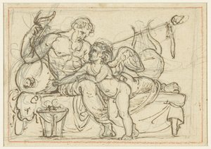 Diseño para un relieve que muestra a Amor y una figura reclinada de Anacreonte de Bertel Thorvaldsen