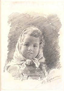 Retrato de una niña pequeña con pañuelo en la cabeza de Bertha Wegmann