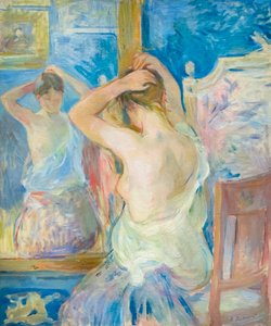 Frente al espejo, c. 1890 (óleo sobre lienzo) de Berthe Morisot