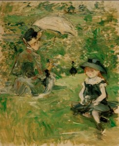 Joven mujer y niño en la isla de Berthe Morisot