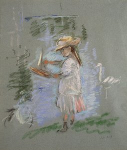 Julie en rosa junto al lago