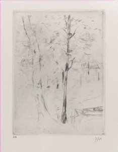 Paisaje con troncos de árboles cerca de un río, 1888 de Berthe Morisot