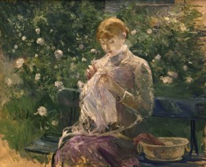 Pasie cosiendo en el jardín de Bougival – 1881 de Berthe Morisot