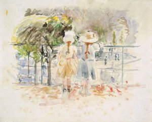 Dos niñas pequeñas en una balaustrada junto al lago en el Jardín de las Tullerías, París de Berthe Morisot
