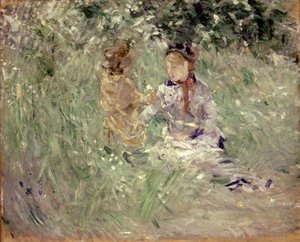 Mujer y niño en un prado de Bougival de Berthe Morisot