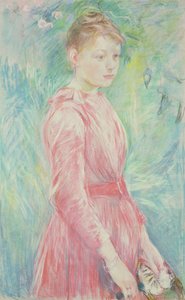 Joven con vestido rosa (pastel sobre papel)