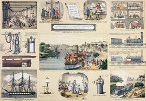 Historia del vapor, ilustración para un libro de texto educativo, mediados del siglo XIX de Bertmont