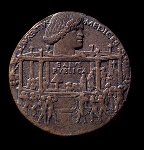 Medalla de bronce sobre la conspiración de los Pazzi (1478) de Bertoldo di Giovanni