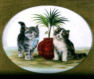 Gatitos junto a una Palma en un Cuenco de Bessie Bamber