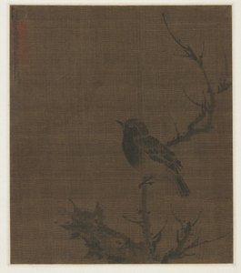 Pájaro durmiendo en una rama de ciruelo, 1400s