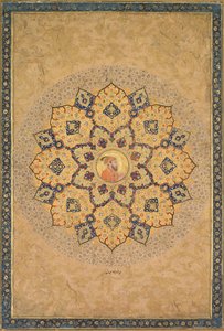 Shamsa sol con retrato de Aurangzeb 1618-1707, del Álbum de los Emperadores