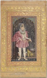 Raro retrato mogol de Jaime I, c.1615-18 (pigmentos opacos realzados con oro sobre papel) de Bichitr Bichitr