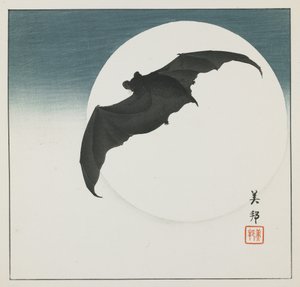 Murciélago y Luna, principios del siglo XX de Biho Takashi or Takahashi (b. 1873. fl 1890 1930)