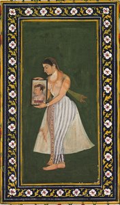 Nur Jahan, sosteniendo un retrato del Emperador Jahangir, c. 1627 de Bishandas