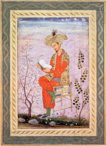 Babur (r.1526-30) Lectura, mogol (acuarela sobre papel) de Bishn Das