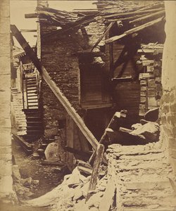 Casa destruida, tras un terremoto cerca de Viege, Valais, Suiza de Bisson Frères