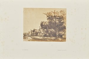 [Paisaje con tres casitas a dos aguas junto a una carretera] de Bisson Frères