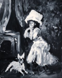 Dama y perro posando, c.2019 (Acrílico sobre lienzo) de Blake Munch