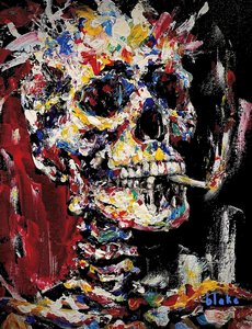 Skull With Spliff, c.2021-22 (Acrílico sobre lienzo)