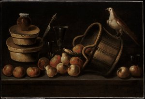bodegón con frutas y un pájaro de Blas de Ledesma