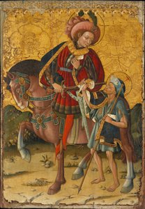 San Martín de Tours (o El Misericordioso) (316-397), cortándose la capa para compartirla con un pobre - Pintura de Blasco de Granen (?-1459), temple sobre madera (153,5x106 cm), hacia 1440 - San Martín compartiendo su manto, témpera sobre tabla de Blasco d de Blasco de Granen