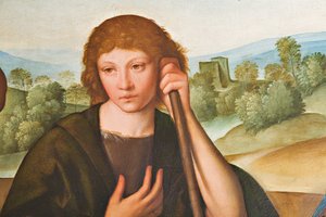 Adoración de los pastores Virgen con el Niño Jesús y dos pastores, detalle de 2384594