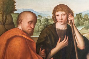 Adoración de los pastores Virgen con el Niño Jesús y dos pastores, detalle de 2384594 de Boccaccio Boccaccino
