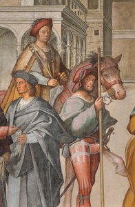 Nave central, Primer tramo norte, Encuentro de San Joaquín y Santa Ana en la Porta Aurea, Boccaccio Boccaccino 1514-15 (detalle) de Boccaccio Boccaccino