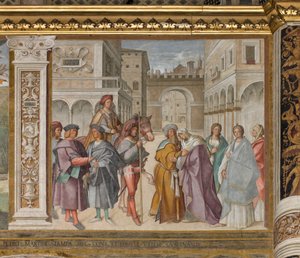Nave central, Primer tramo norte, Encuentro de San Joaquín y Santa Ana en la Porta Aurea, Boccaccio Boccaccino 1514-15 de Boccaccio Boccaccino
