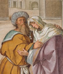Nave Central, Primer Tramo Norte, Encuentro de San Joaquín y Santa Ana en la Porta Aurea, (detalle) de Boccaccio Boccaccino