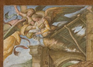 Nave central, Cuarto tramo norte, Adoración de los pastores, Boccaccio Boccaccino 1516-17 (detalle) de Boccaccio Boccaccino