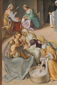 Nave Central, Segundo Tramo Norte, Nacimiento de la Virgen, Boccaccio Boccaccino 1514-15, (detalle) de Boccaccio Boccaccino