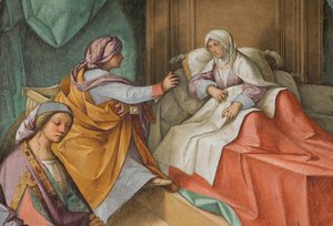 Nave central, Segundo tramo norte, Nacimiento de la Virgen, Boccaccio Boccaccino 1514-15, (detalle)