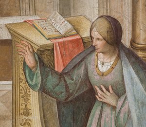 Nave central, tercer tramo norte, Anunciación, Boccaccio Boccaccino 1516-17 (detalle) de Boccaccio Boccaccino