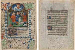 Hoja de un Libro de Horas: Anunciación a los Pastores (anverso) y Texto (verso) de Boethius Illuminator