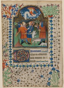 Hoja de un Libro de Horas: Anunciación a los pastores (recto) y Texto (verso) de Boethius Illuminator