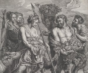 Diana regresando de la caza, acompañada por perros y sus ninfas a la izquierda, dos sátiros, ca. 1640-59