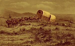 Oeste salvaje - tren de mulas dirigiéndose al oeste