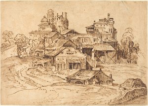 Vista de una Ciudad Italiana (después de Tiziano o Domenico Campagnola) de Bolognese 17th Century