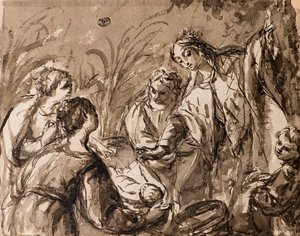 La hija del faraón descubriendo al infante Moisés, El hallazgo de Moisés de Bolognese School