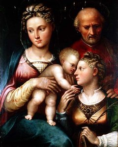 El matrimonio místico de Santa Catalina de Bolognese School
