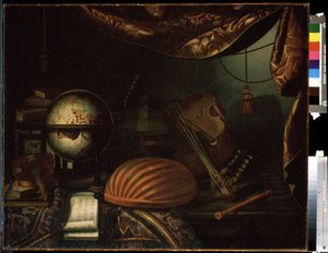 "Nature morte aux instruments de musique" (Naturaleza muerta con instrumentos musicales) Globo, flauta, partición, viole, guitare. Pintura de Bonaventura Bettera (1663-1718) 1715 Museo Pouchkine, Moscú de Bonaventura Bettera