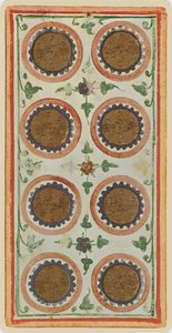 El Ocho de Oros, facsímil de una carta del tarot del mazo 
