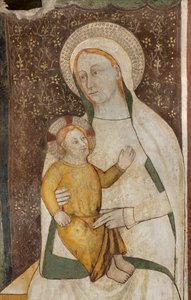 Transepto norte, Altar de San Miguel Arcángel, Detrás del retablo los frescos de Bonifacio Bembo, Virgen y Niño de Bonifacio Bembo